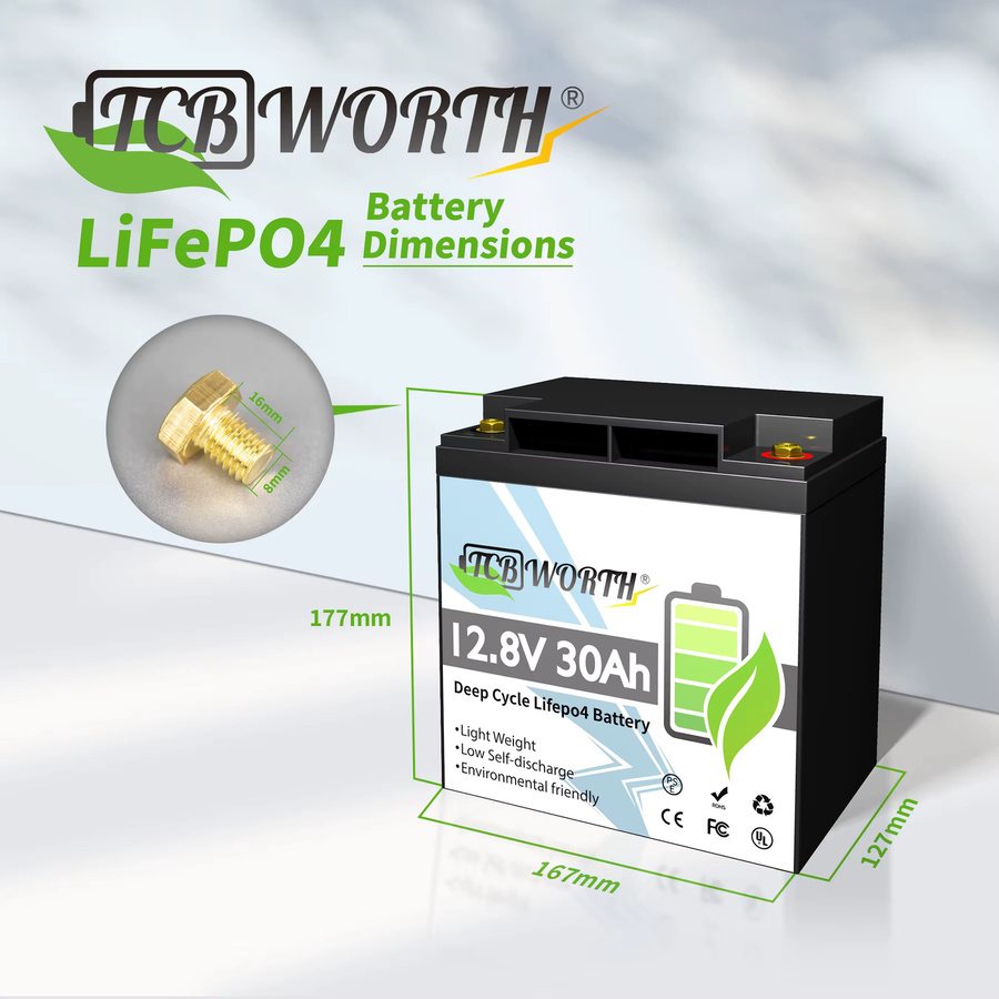 TCBWORTH LiFePO4 Batterie 12V wiederaufladbare Lithium-Eisenphosphat Batterie in Schwarz für Sicherheitskameras und Fischfinder - Bild 2