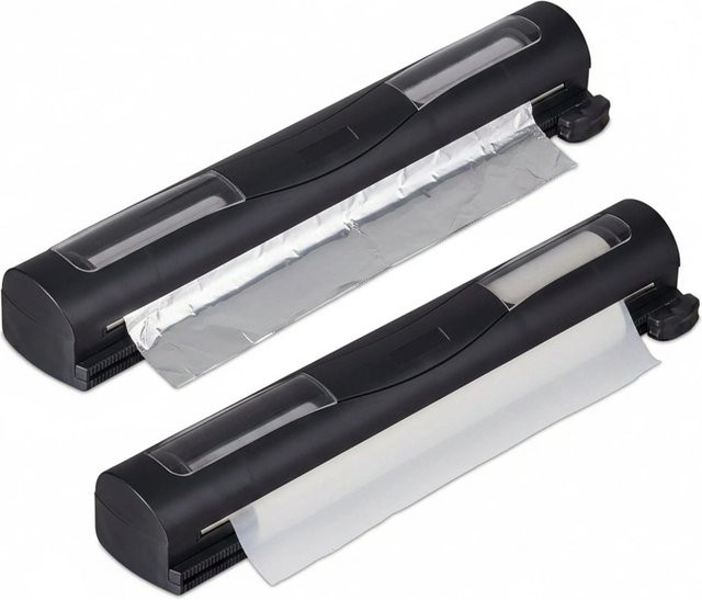 Relaxdays Folienschneider 2er Set in Schwarz aus Kunststoff und Metall, magnetisch und variabel einstellbar, B/H/T: 37 x 8 x 5 cm - Bild 1