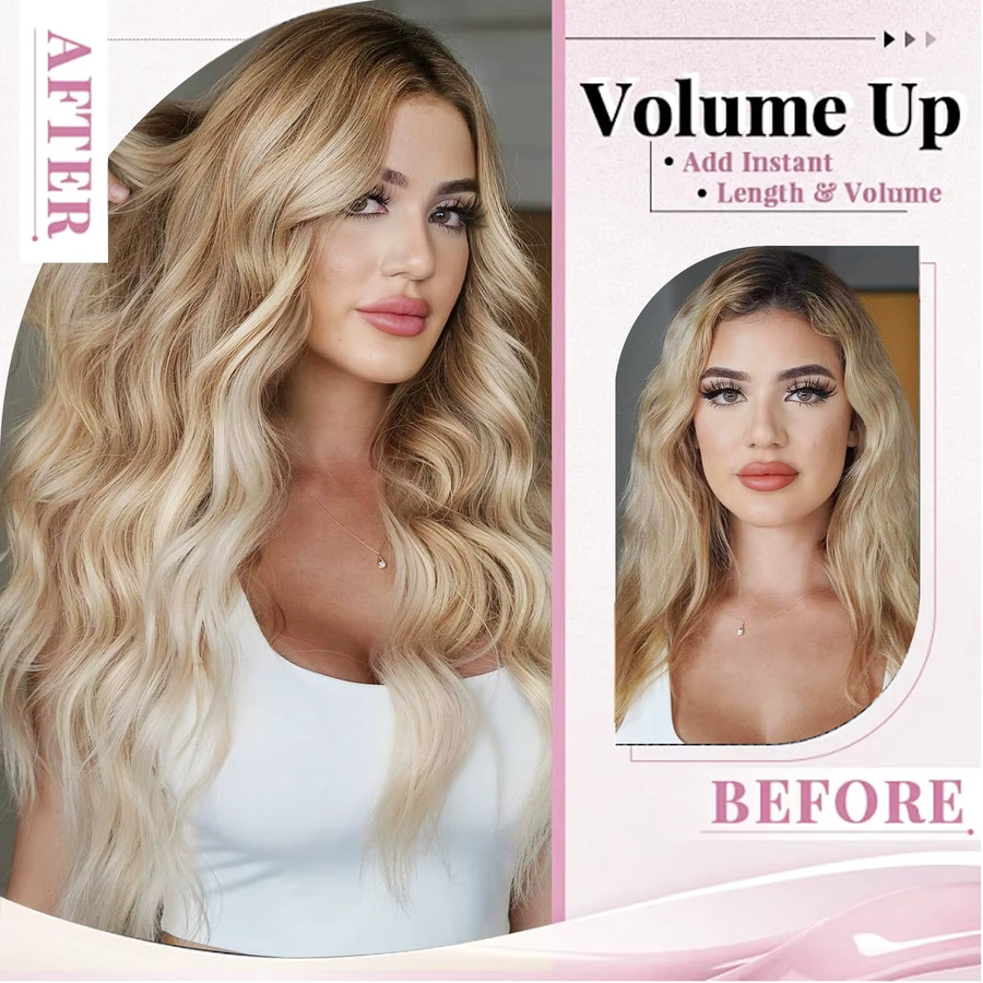 CC YOUNG Clip-in-Haarverlängerungen, Echthaar, Balayage, gemischtes Bleichblond, 120 g, 7 Stück - Bild 4