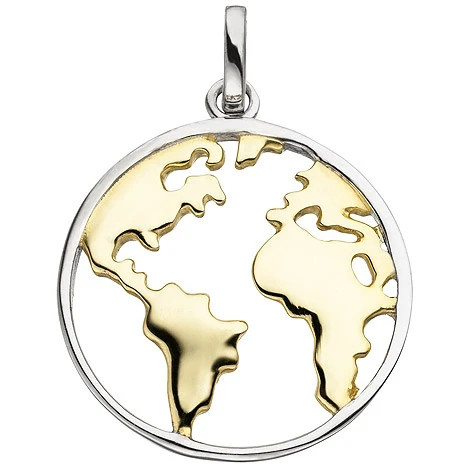 Colfem Anhänger Weltkarte, 925 Sterling Silber, bicolor vergoldet, Unisex - Bild 1