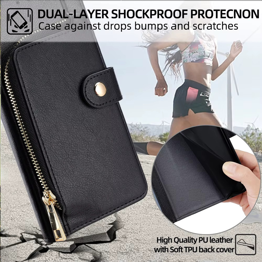 Leder Flip Handyhülle mit Reißverschluss und Card Slots für Samsung Galaxy A55 A35 A15 A25 A54 A34 A24 A73 A53 A33 A23 und Xcover 5 in Rot - Bild 6
