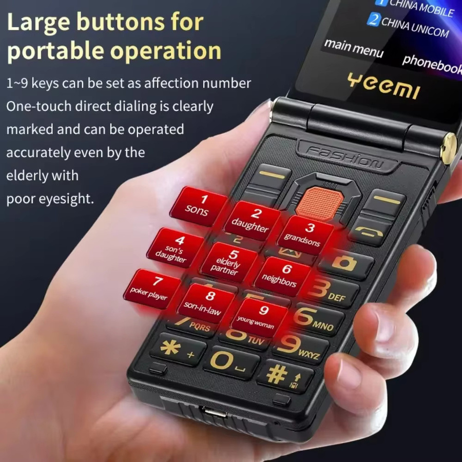 YeeMI M7+ 4G Robustes Flip-Telefon in Schwarz mit Dual-SIM, Dual-Screen und großem 6800 mAh Akku - Bild 3