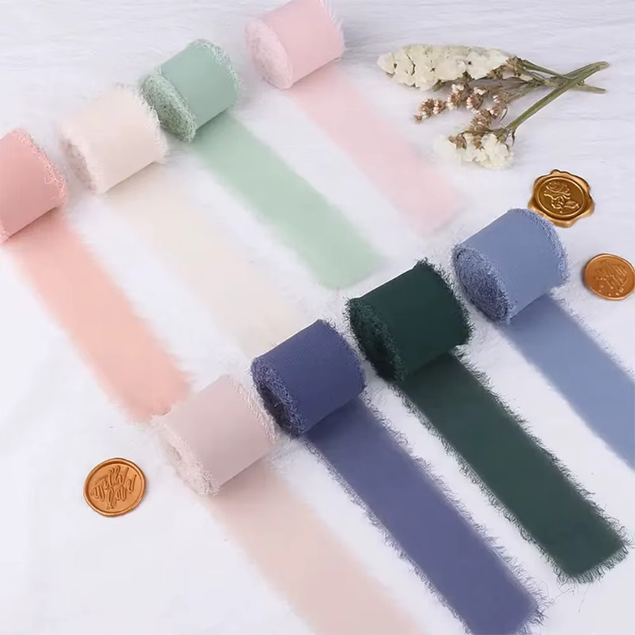 9er Set handgefertigte Satin-Chiffon-Seidenbänder mit ausgefransten Kanten in Multicolour von NOTIONSLAND für DIY-Bastelarbeiten und Dekorationen - Bild 3