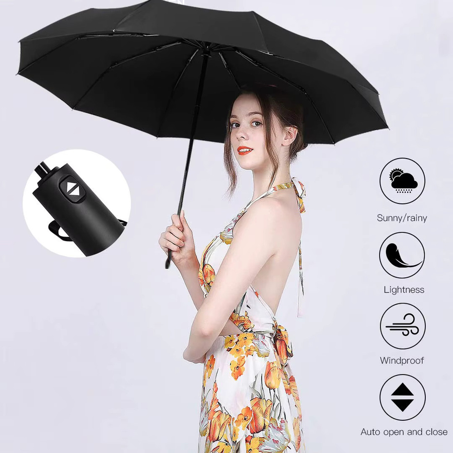 KONO Sturmfester Automatik-Regenschirm für Herren und Damen, winddicht und kompakt, Schwarz, Länge: 108 cm - Bild 6