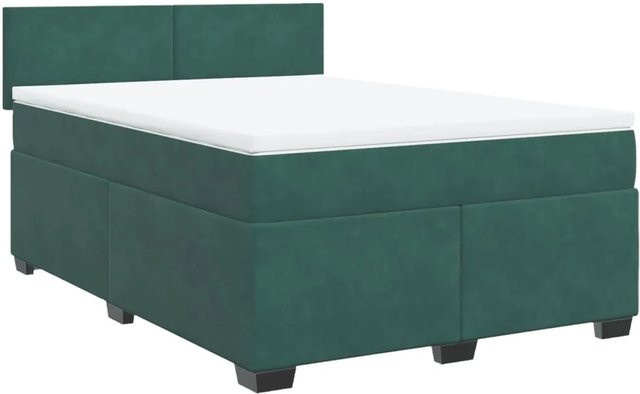 vidaXL Boxspringbett mit Matratze in Dunkelgrün aus Samt, Hybridbett mit Taschenfederkern, B/T: 140 x 190 cm - Bild 1