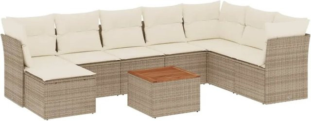 vidaXL 9-teilige Garten-Sofagarnitur in U-Form aus Polyrattan in Beige-Creme mit Kissen und Metallrahmen - Bild 1