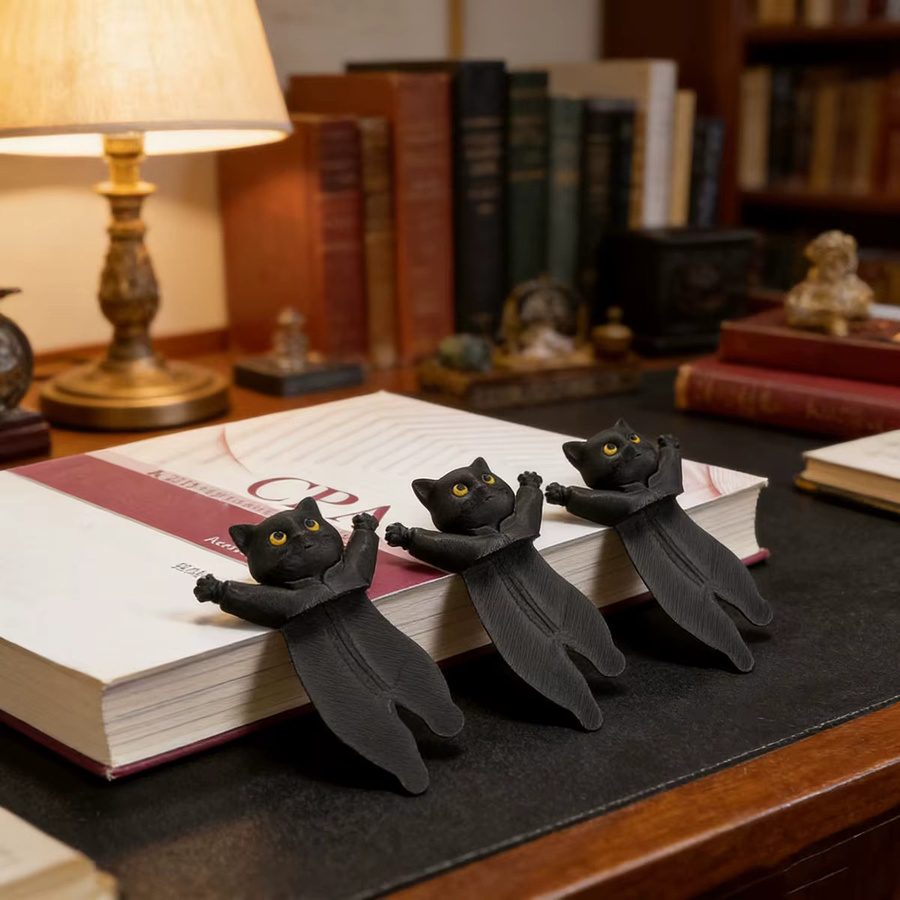 3D-Stereo-Lesezeichen Schwarze Katze als kreativer Seitenmarkierungs-Clip für Schüler - Bild 2