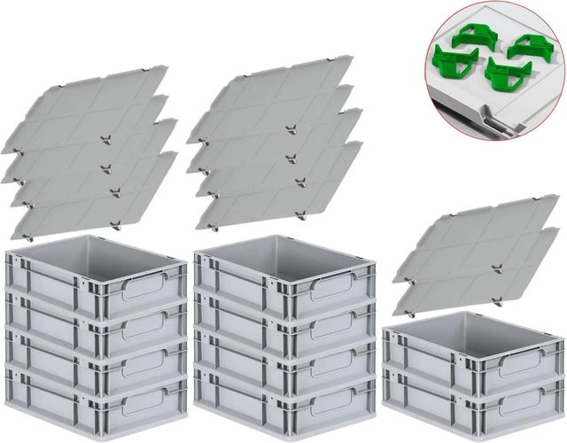 PROREGAL Spar Set mit 10x Eurobox Nextgen Economy in Grün inklusive Auflagedeckel und 4x Schiebeschnappverschlüssen, H x B x T: 12 x 30 x 40 cm, 11 Liter pro Box - Bild 1