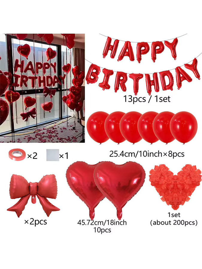 Happy Birthday Bannerballon Set in Rot mit Herz-Dekoration für Geburtstage, Jubiläen und Mottopartys - Bild 4