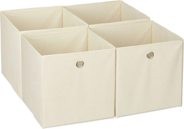 Relaxdays Faltbox 4er Set aus Stoff in Beige, zusammenfaltbar, B/T/H: 30 x 30 x 30 cm - Bild 1