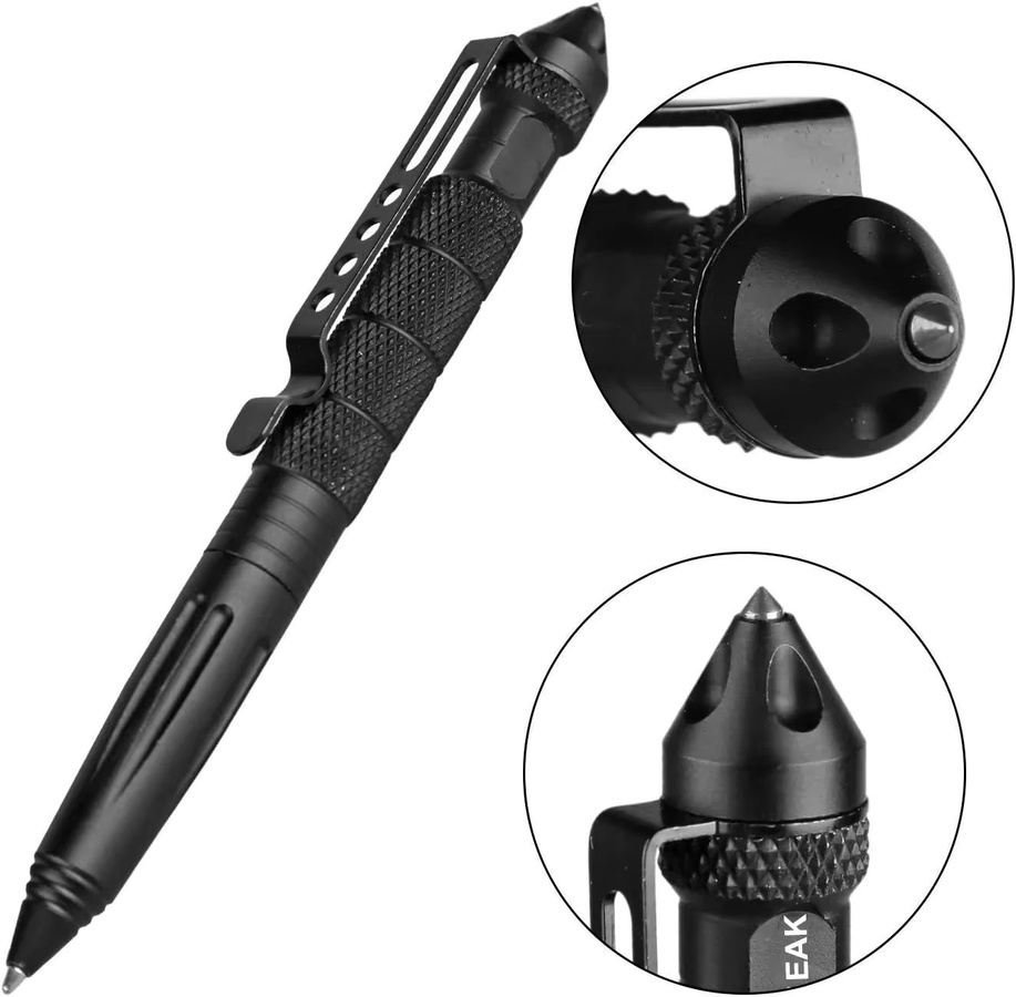 Taktischer Stift aus Wolframstahl mit Glasbrecher für professionelle Selbstverteidigung in Schwarz und Grau inklusive Tinten nachfüllbar - Bild 2