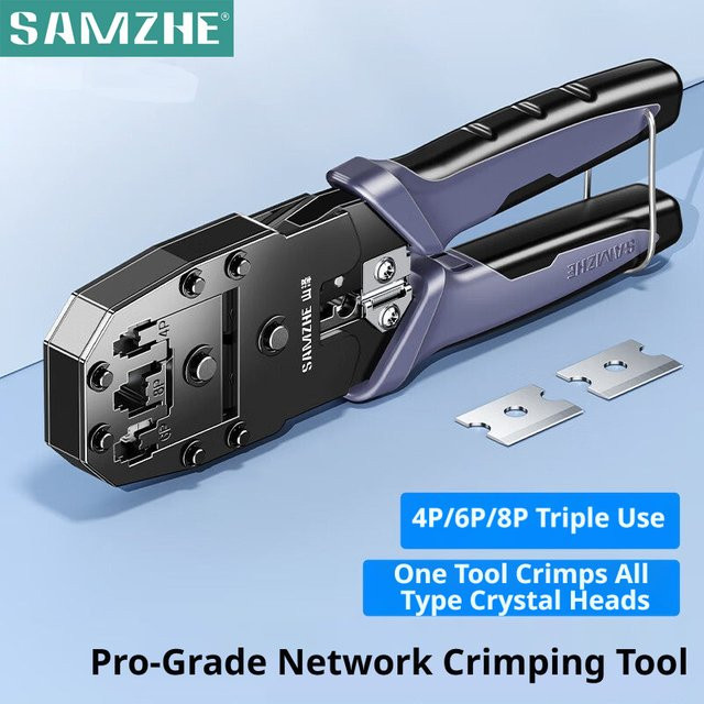 SAMZHE RJ45 Crimpzange für CAT5/6/7/8 Ethernet LAN-Kabel als Multifunktions-Abisolierzange - Bild 1