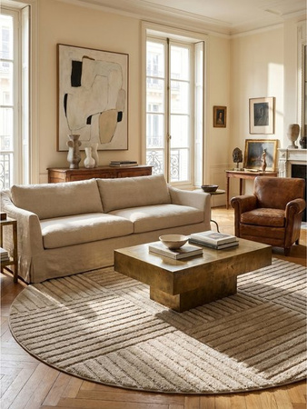 Kadima Design Hochflorteppich Cord-Streifen-Patchwork in Beige, Waschbar, B/T: 200 x 200 cm