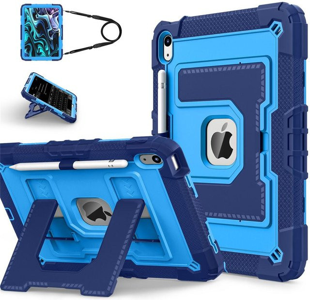 Schutzhülle für Apple iPad 10. Generation 10,9 Zoll in Blau, Stoßfeste Armor Schwerlast-Hülle mit Ständer und Riemen - Bild 1