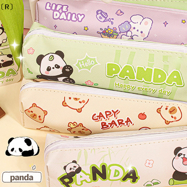 Modische Leinwand-Federtasche mit Capybara, Kaninchen und Panda Motiv als kreatives Federmäppchen mit großem Fassungsvermögen - Bild 1