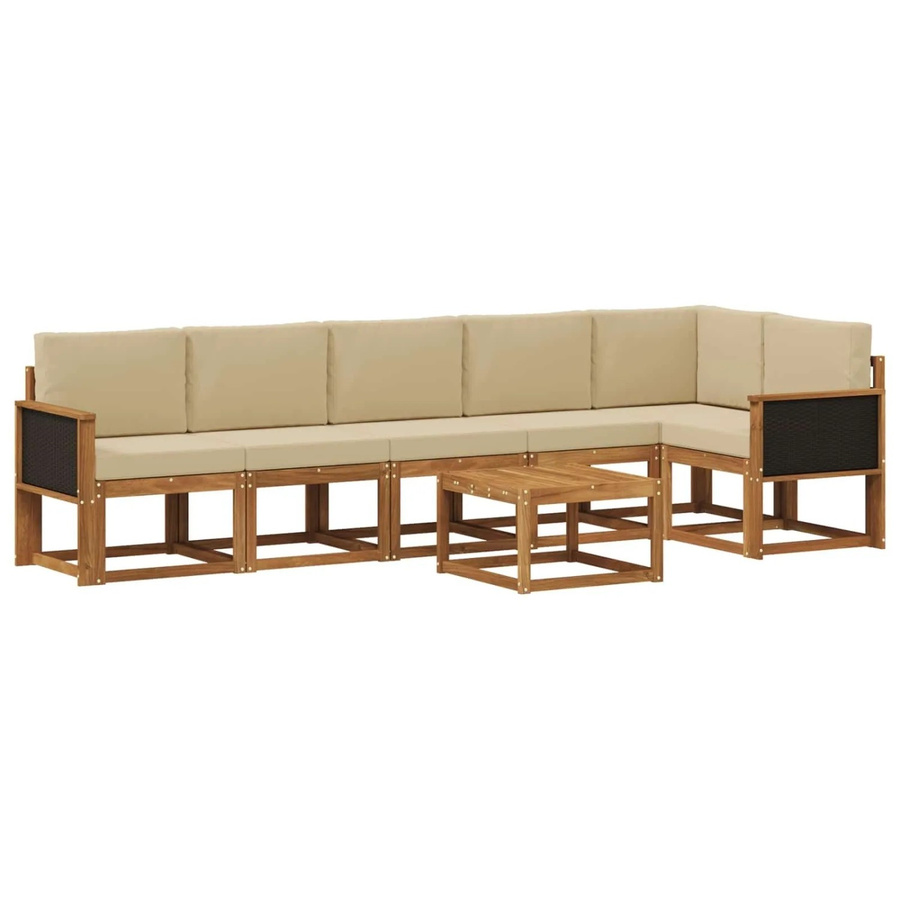 vidaXL Outdoor-Sofagarnitur in L-Form aus Akazienholz mit 7 Kissen in Natur und Beige - Bild 2