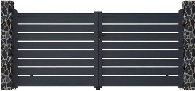 Vente-unique Flügeltor Primo Doppel-Aluminiumtor in Anthrazitgrau Breite: 355 cm - Bild 1