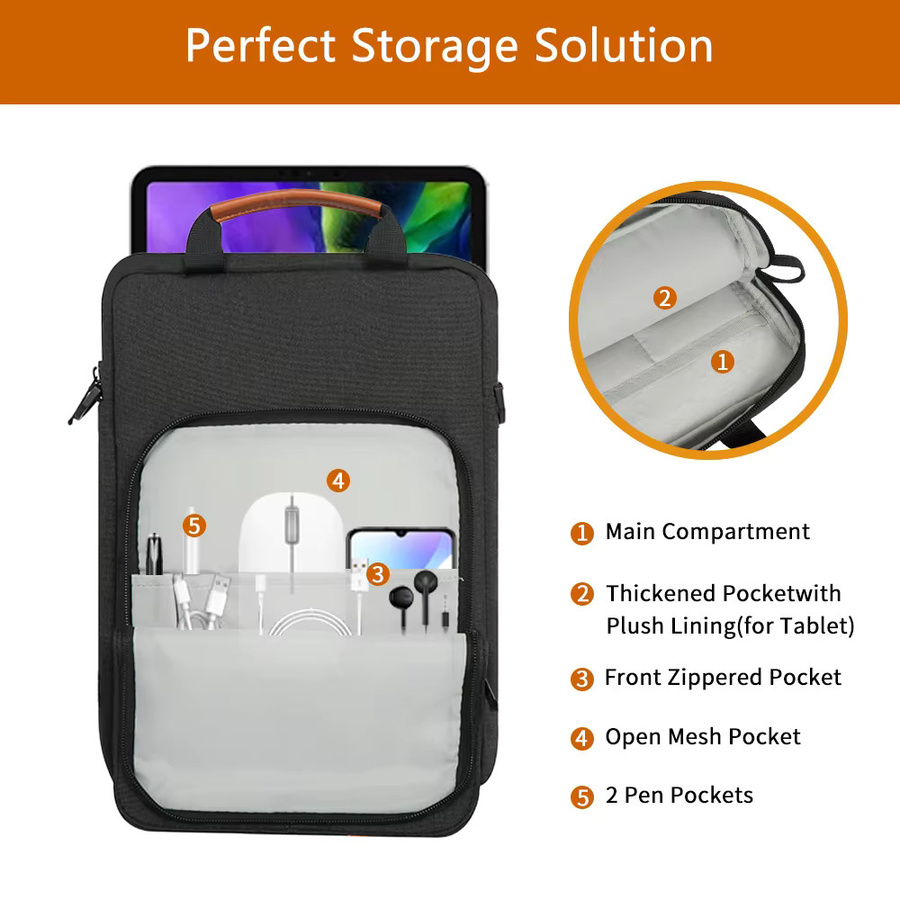 ValueWin Tablet-Schultertasche für 12 bis 13,3 Zoll, Laptop-Tasche und Aktentasche, Schwarz - Bild 3