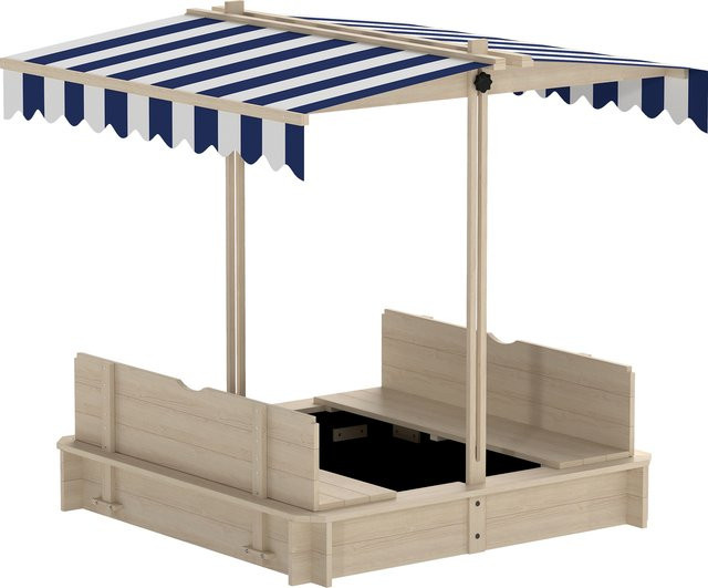 Outsunny Sandkasten mit Deckel aus Tannenholz, höhenverstellbar und modular, Multicolor - Bild 1