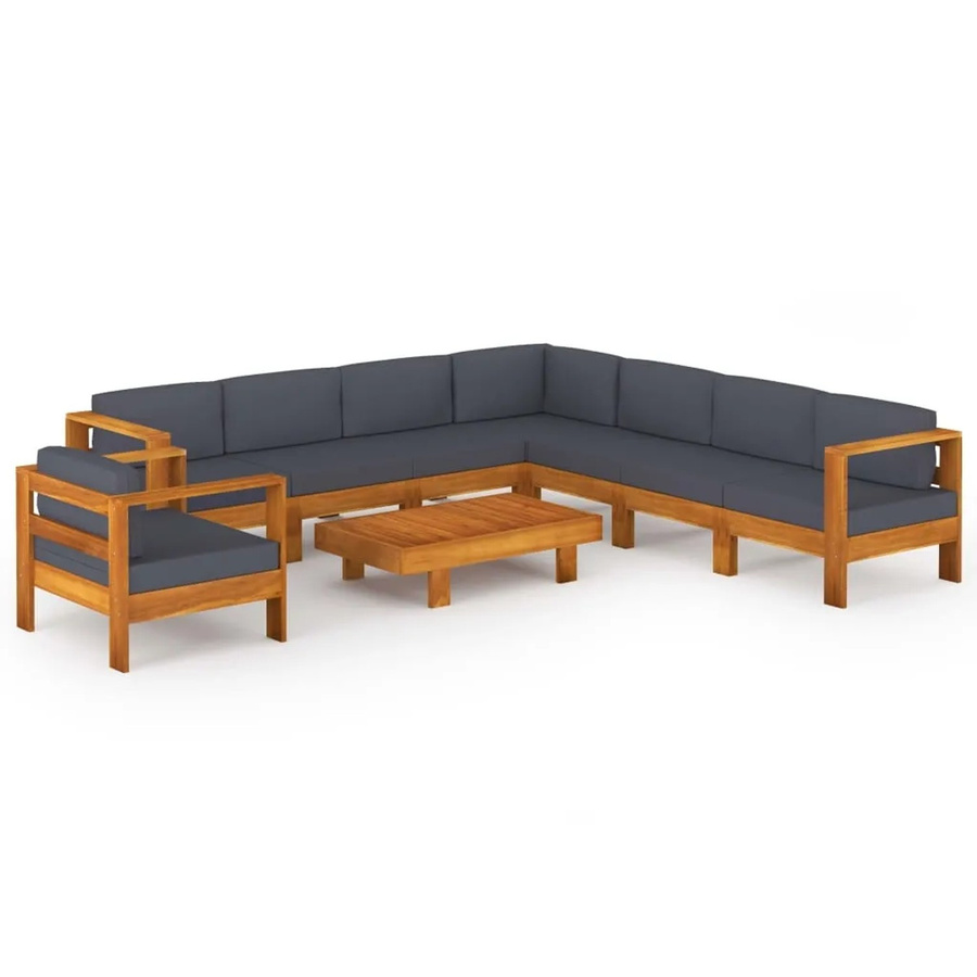 vidaXL 9-tlg Garten-Lounge-Set aus Akazienholz mit grauen Polstern in L-Form - Bild 2