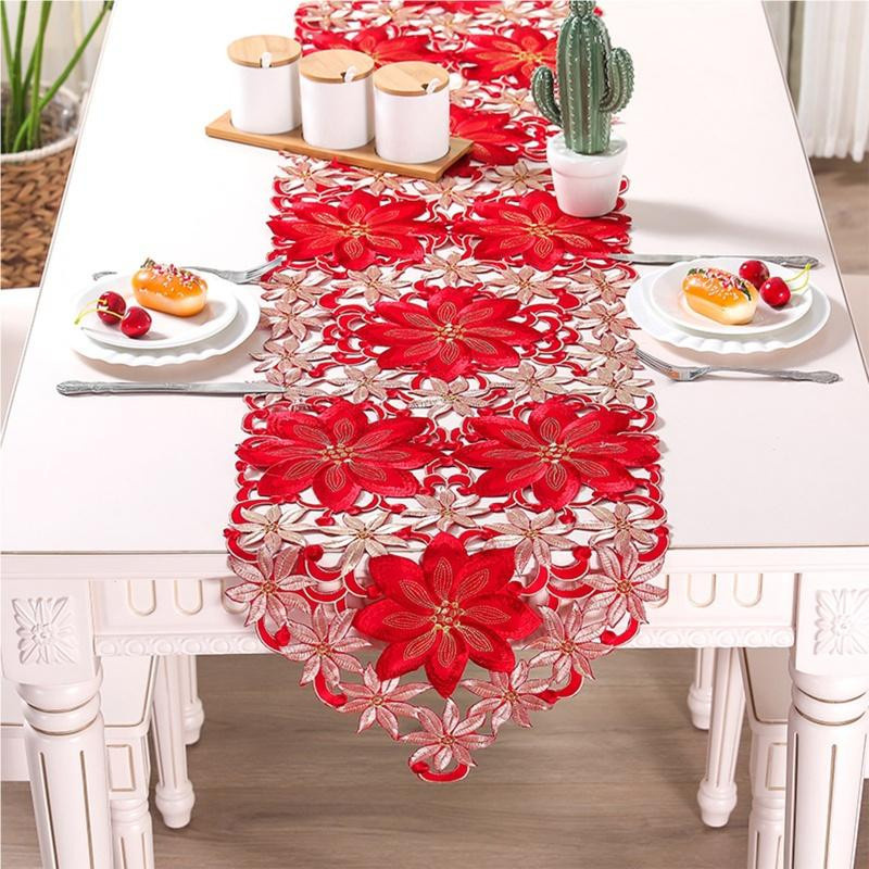 Yiran Furniture Weihnachts Tischläufer aus Baumwoll-Polyester-Mischung in Rot - Bild 3