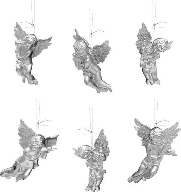 6 Stück transparente Engel-Ornamente von CDN für Weihnachtsbaum oder Hochzeitsdekoration, Farbe: Grau/Silber, Höhe: 7,62 cm - Bild 1