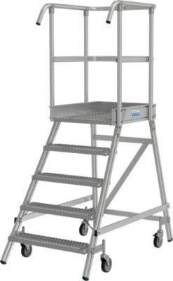 Krause Stabilo Podestleiter mit 5 Stufen, fahrbar, Aluminium, Silber, Plattform B: 60,0 cm, T: 72,0 cm, Stufenhöhe: 18,0 cm, Geländerhöhe: 100,0 cm - Bild 1