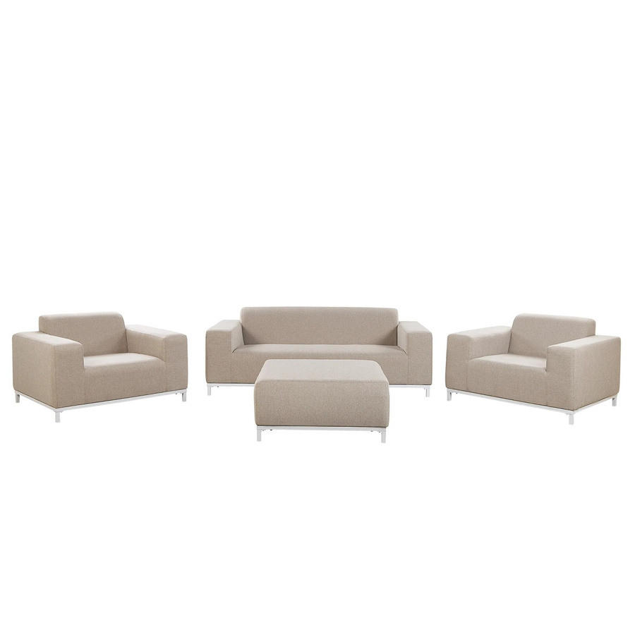 Beliani Lounge Set ROVIGO Sandbeige mit 3-Sitzer Sofa, Sessel und Ottoman aus Aluminium und UV-beständigem Polyester, B/T/H: 84 x 186 x 68 cm - Bild 2