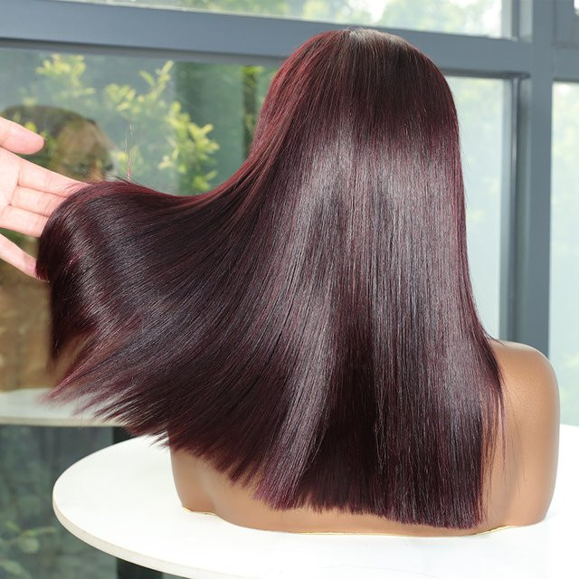 Urban Aura Lace Front Perücke, 100 % Echthaar, Burgunderrot, Bob-Schnitt - Bild 1