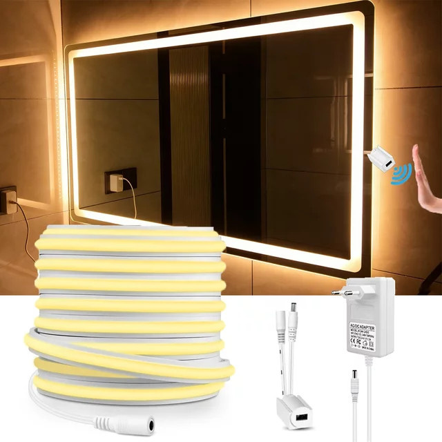 Guillermo LED Neon Flex Lichtband mit Handbewegungssensor, 24V, Warmweiß, Wasserdichtes Silikonband für Kosmetikspiegel, Schrank und Möbelbeleuchtung - Bild 1