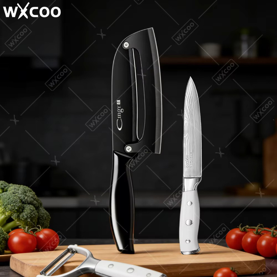 WXCOO Küchenmesser mit Damaszener-Muster aus Edelstahl als Obstschäler und Karottenreibe - Bild 2
