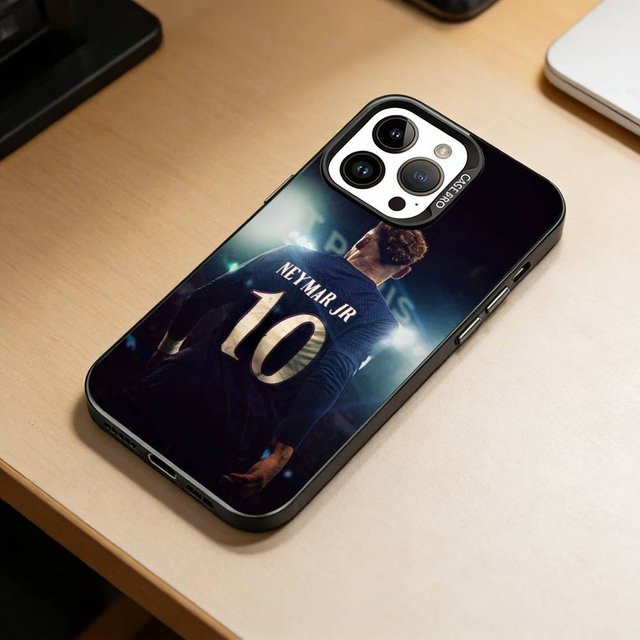Handyhülle Neymar Jr Fußball 10 für iPhone 16e, 15, 14, 13, 12, 11 und weitere Modelle, Farbig mit silberbeschichteter Innenseite - Bild 1