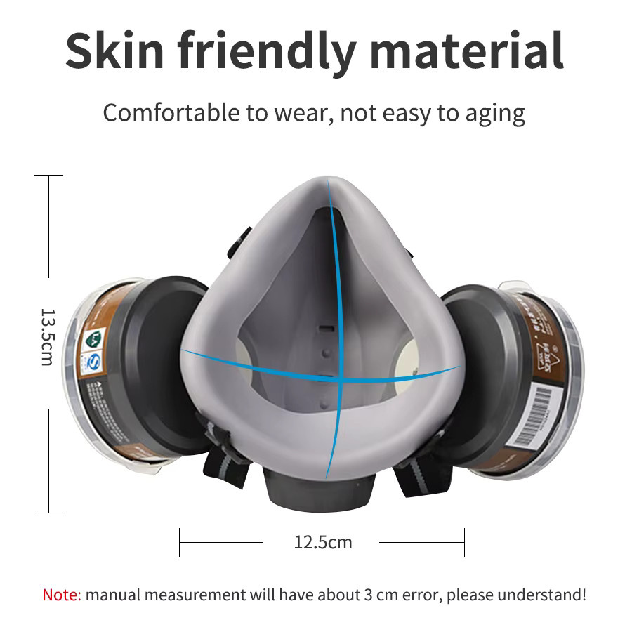 Karocola Atemschutzmasken-Set mit Dual-Kohlefiltern und Antibeschlagbrille in Grau für Malerei und chemische Industrie - Bild 2