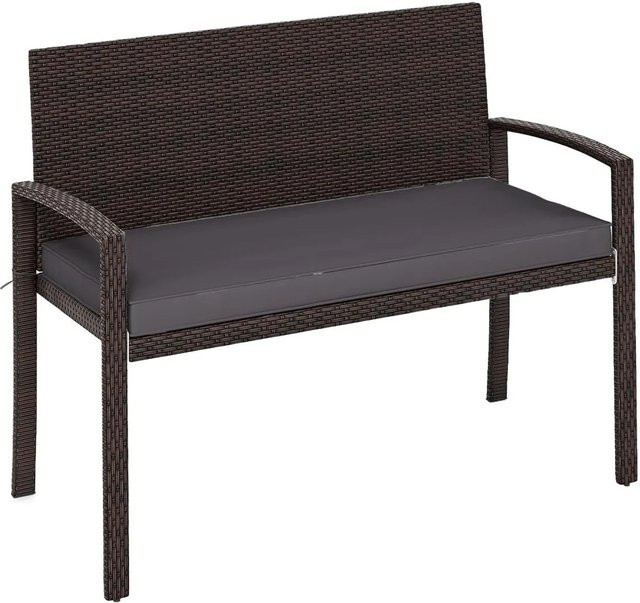 Costway Polyrattan Gartenbank mit Sitzkissen in Grau, B/T/H: 110 x 56 x 84 cm - Bild 1