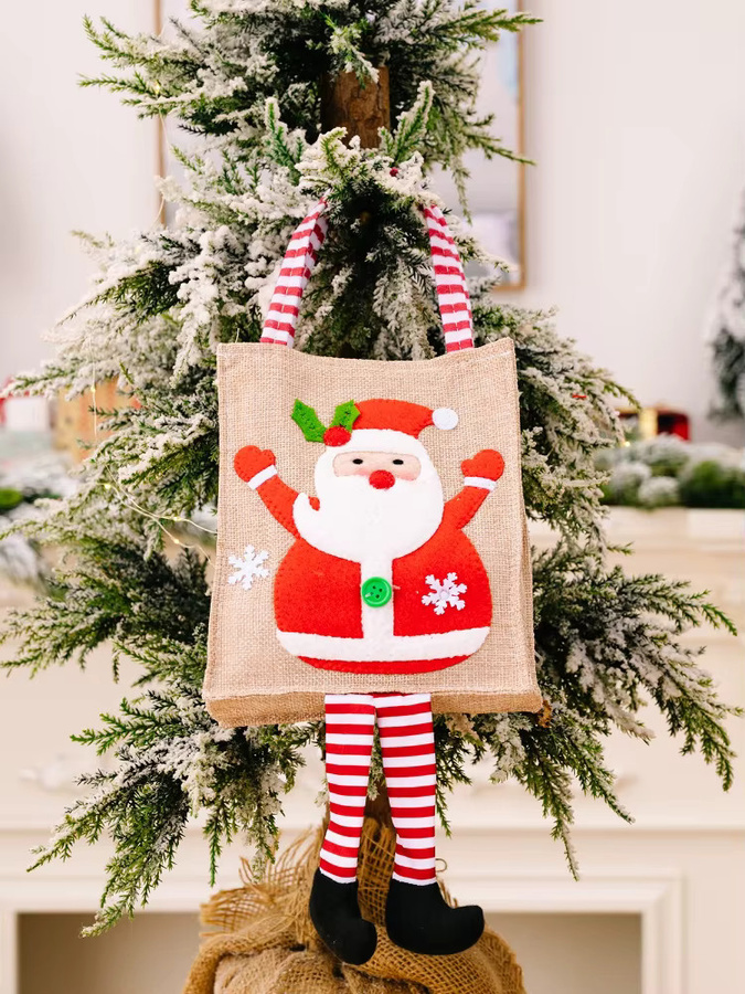 WakaParty Weihnachtsgeschenke-Taschen aus Textil mit Motiv Schneemann und Weihnachtsmann, Mehrfarbig, B/H: 43,0 x 15,0 cm - Bild 2
