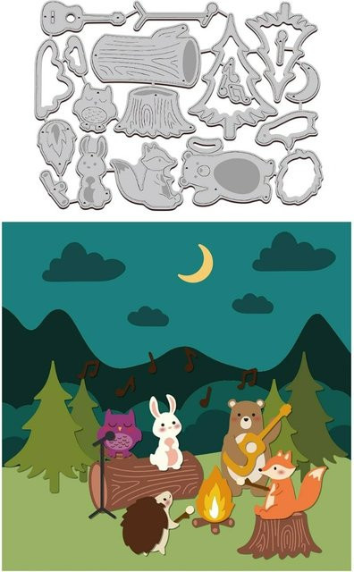 Prägeschablone aus Carbonstahl mit Tier-Motiven wie Kaninchen, Bär, Fuchs, Eule und Igel für Camping und Party-Bastelprojekte - Bild 1