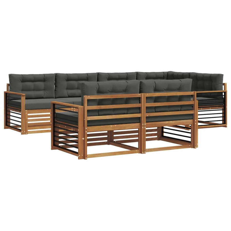 vidaXL Outdoor-Sofagarnitur 7-teilig aus Akazienholz mit Kissen in Anthrazit und Natur - Bild 2