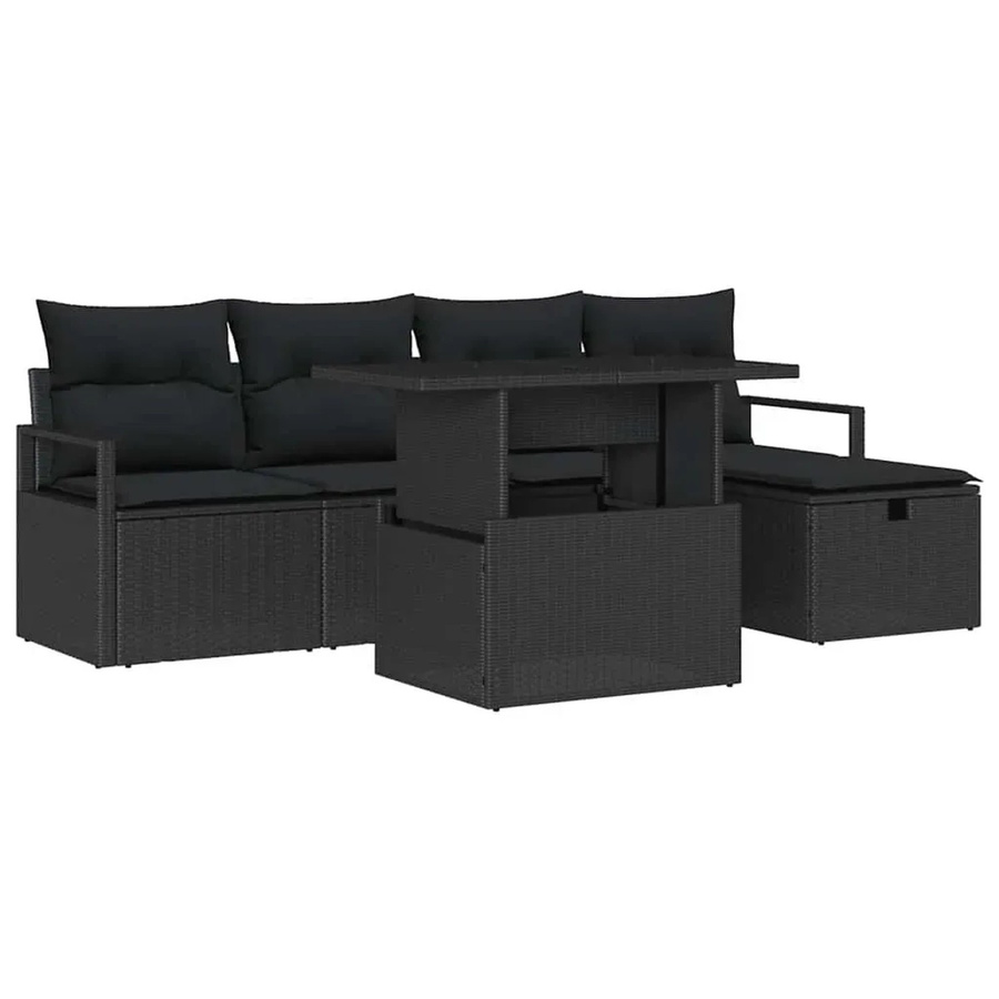 vidaXL Garten-Sofa-Set aus Polyrattan, 6-teilig mit Kissen, Schwarz - Bild 2