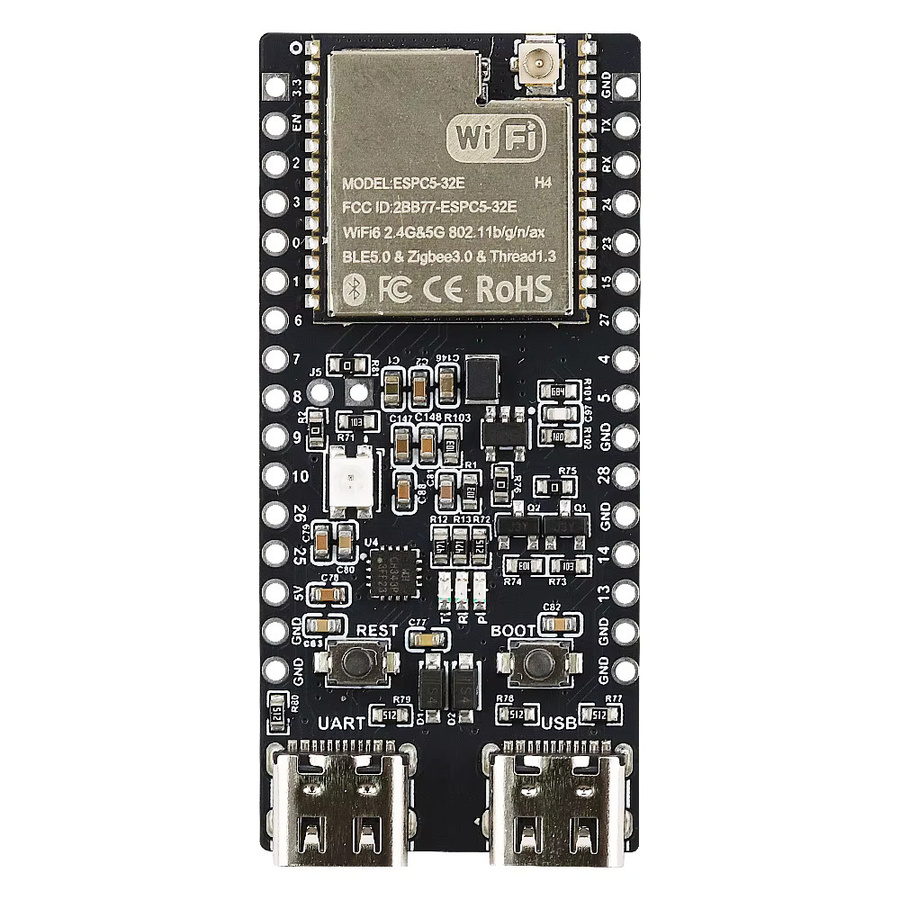 ESP32-C5 Entwicklungsboard mit Dualband 2,4 GHz und 5 GHz Wi-Fi, ESPC5-32E-N4-Modul mit externer Antenne für Drohnen-RID-Empfänger, Schwarz - Bild 2