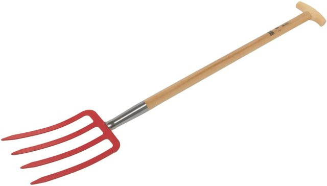 LUX-TOOLS Grabegabel mit 4 Zinken und Buchenholzstiel, Rot, Höhe: 85 cm - Bild 1