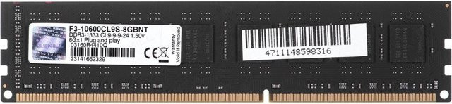 G.Skill DDR3 RAM Modul 8GB 1333MHz CL9 NT Schwarz F3-10600CL9S-8GBNT - Bild 1