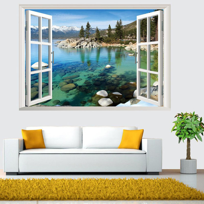 Hoom decor 3D Wandaufkleber Berg Wald Landschaft als Falsches Fenster für Wohnzimmer und Schlafzimmer, Breite: 57 cm, Höhe: 90 cm - Bild 4