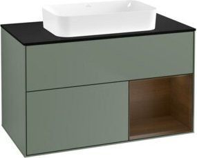 V&B Waschtischunterschrank Finion mit Wandbeleuchtung, Breite: 100 cm, Tiefe: 60,3 cm, Farbe: Olivengrün lackiert - Bild 1