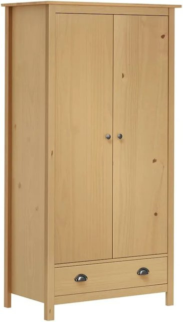 vidaXL Kleiderschrank Hill aus Massivholz Kiefer mit 2 Türen und integrierten Schubladen, Braun, B/T/H: 89 x 50 x 170 cm - Bild 1