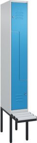 C+P Z-Spind Classic PLUS Sitzbank mit 2 Fächern und Zylinderschloss, B/T/H: 212,0 x 30,0 x 81,5 cm, Kunststoff-Sitzfläche in Grau und Blau - Bild 1