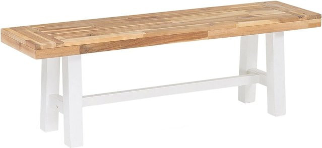 Beliani Gartenbank aus Akazienholz in Weiss und Heller Holzfarbe, B/T/H: 140 x 36 x 45 cm - Bild 1