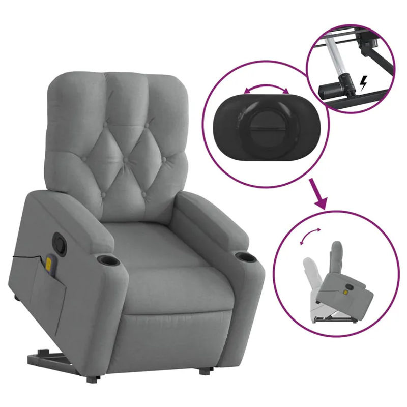 Vidaxl Massagesessel mit Aufstehhilfe in Grau aus Stoff - Bild 3