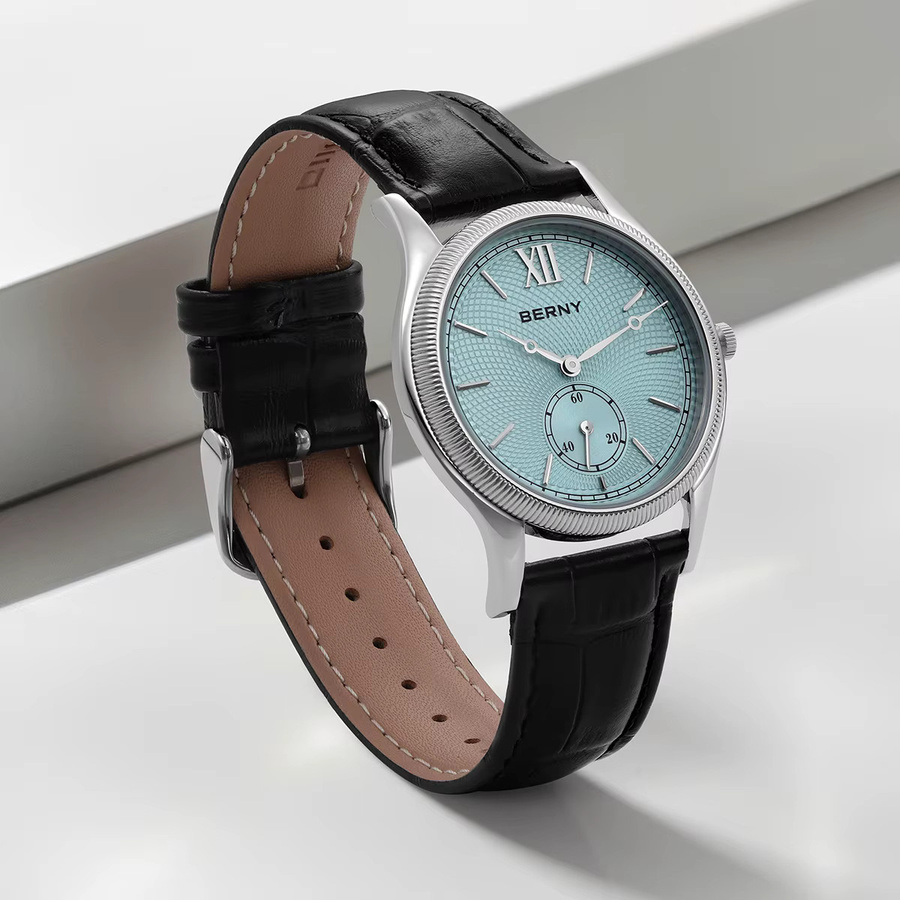 BERNY Armbanduhr, Quarz, Edelstahlgehäuse, Lederband, Herren, Blau - Bild 5