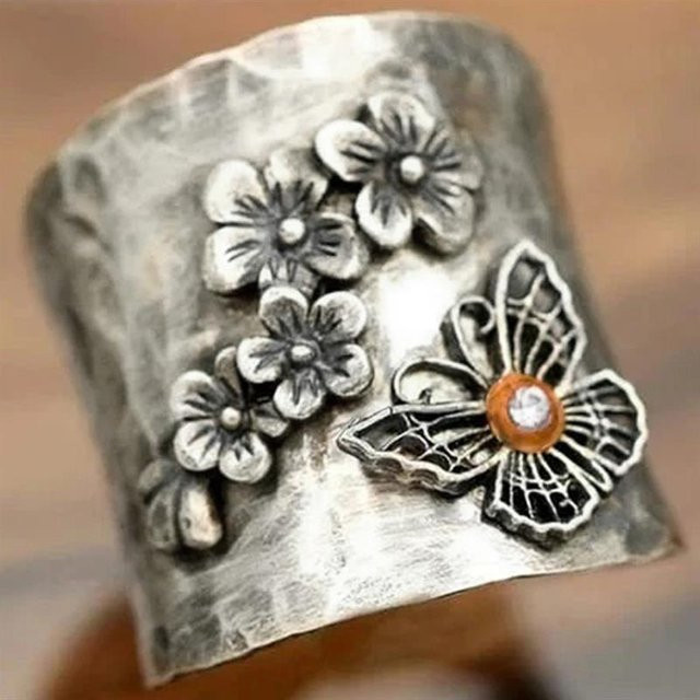 Huitan Ring, zweifarbig, Blumen- und Schmetterlingsform, Zirkonia, Damen - Bild 1