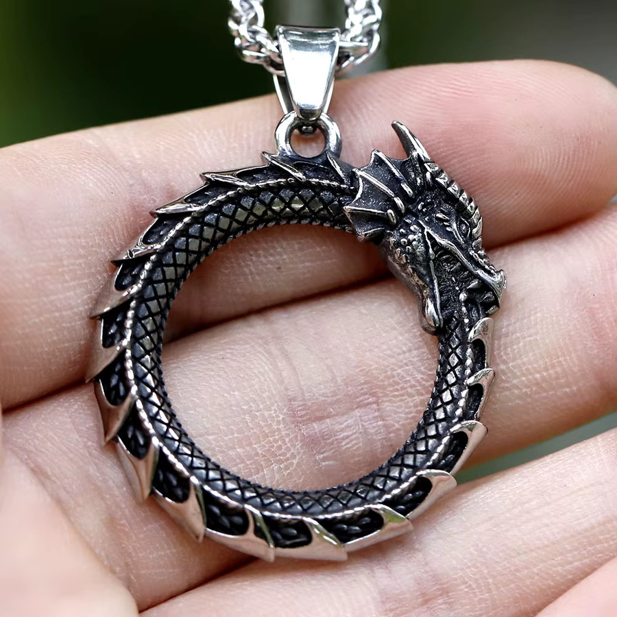Anhänger Edelstahl, Silber, Wikinger Drache, Unisex - Bild 4